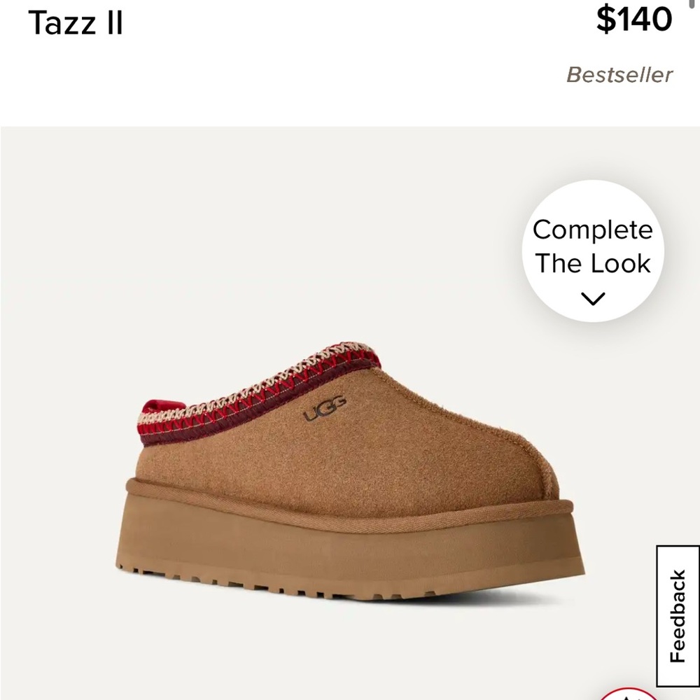 UGG Tazz II Tan Slip-Ons with Red Trim